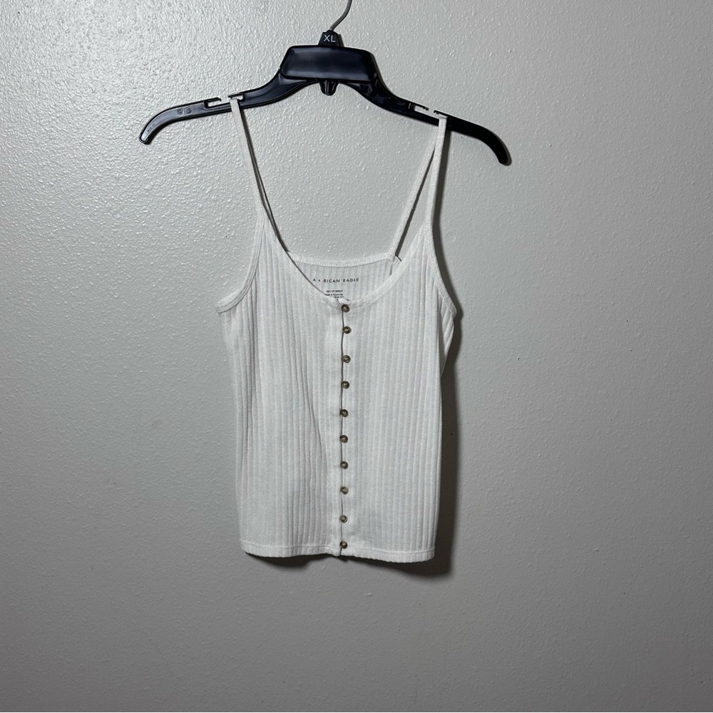 American‎ Eagle Women White Tank Top Crop Button Front Knit Size XS